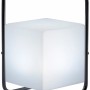 Schwarze LED-Tischleuchte Keno für den Außenbereich, 29 cm hoch, mit weißem Leuchtwürfel.