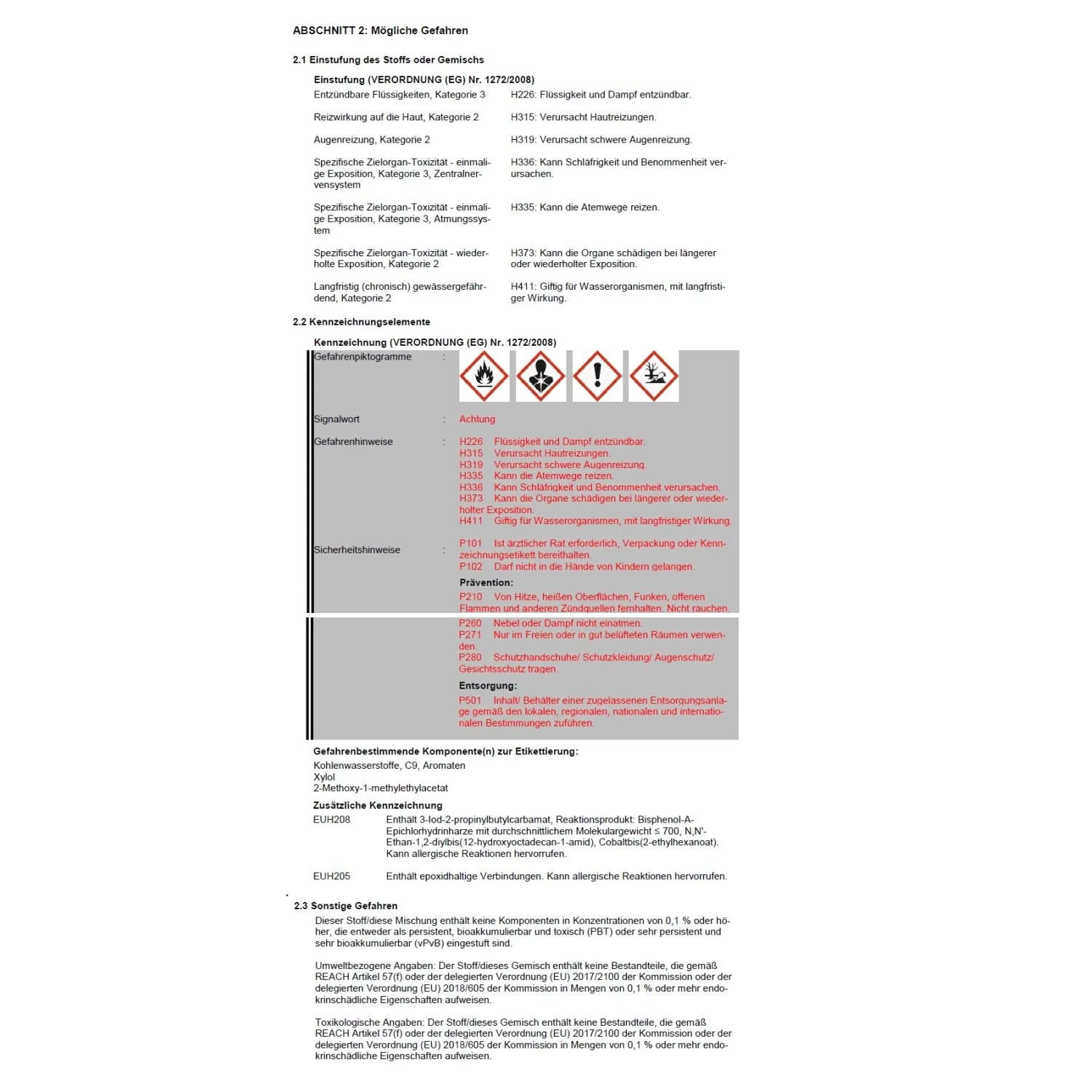 Sicherheitsdatenblatt: Gefahrenhinweise und Sicherheitsvorkehrungen für chemische Produkte.