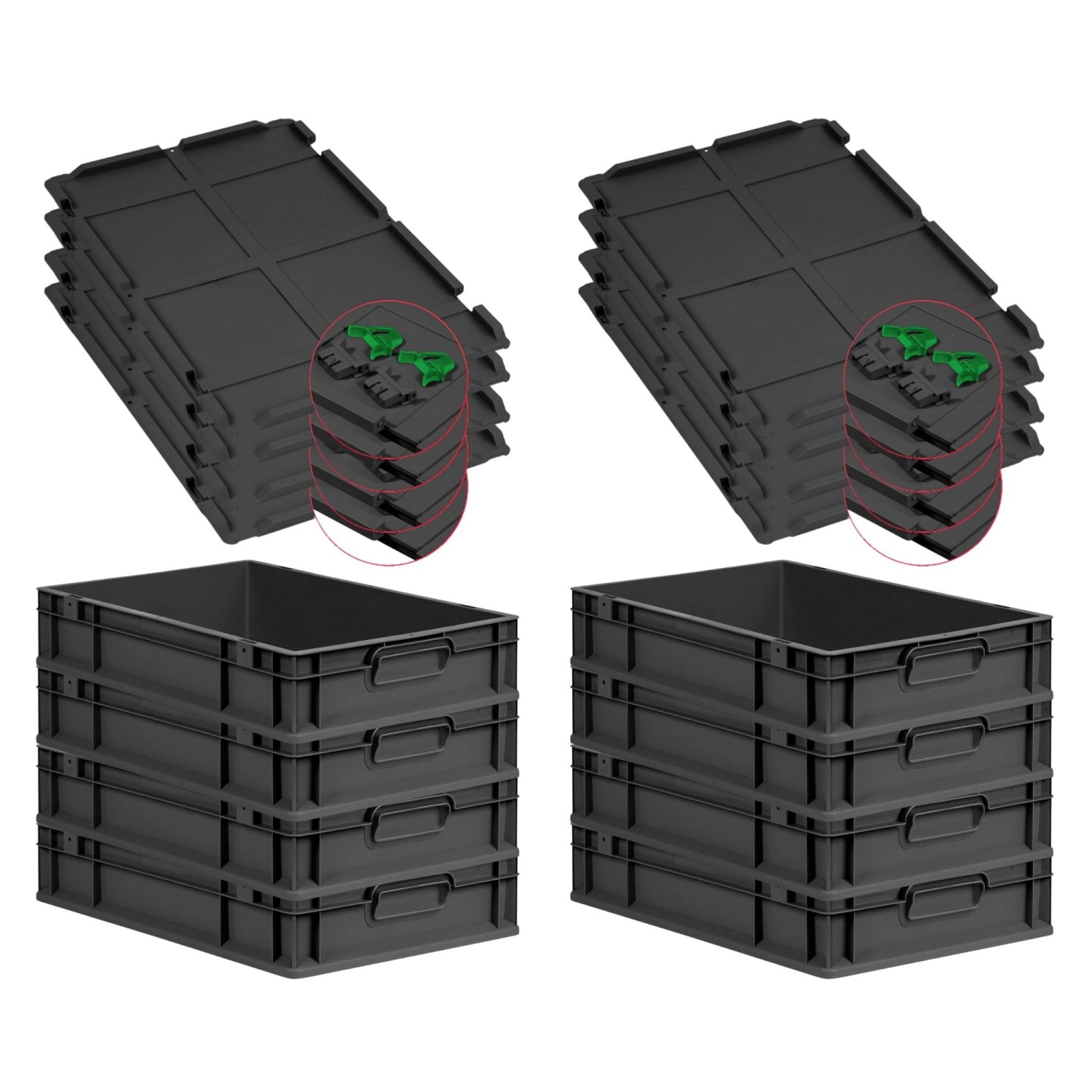 PROREGAL SuperSparSet 8x Eurobox Nextgen Grip Mit Scharnierdeckel Und Grüne günstig online kaufen