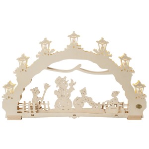 Saico 3D-LED Lichterbogen Schneemann, 7-flammig, ca. 52x32x4,5cm, Weihnachtsdekoration aus Holz mit LED-Beleuchtung.