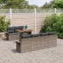 Graues 8-tlg. vidaXL Garten-Sofa-Set aus Poly Rattan mit Tisch und Stauraum.
