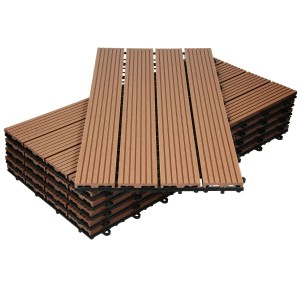 ECD Germany WPC Terrassenfliesen, 24er Set, hellbraune Holzoptik, mit Stecksystem für den Outdoor-Bereich.
