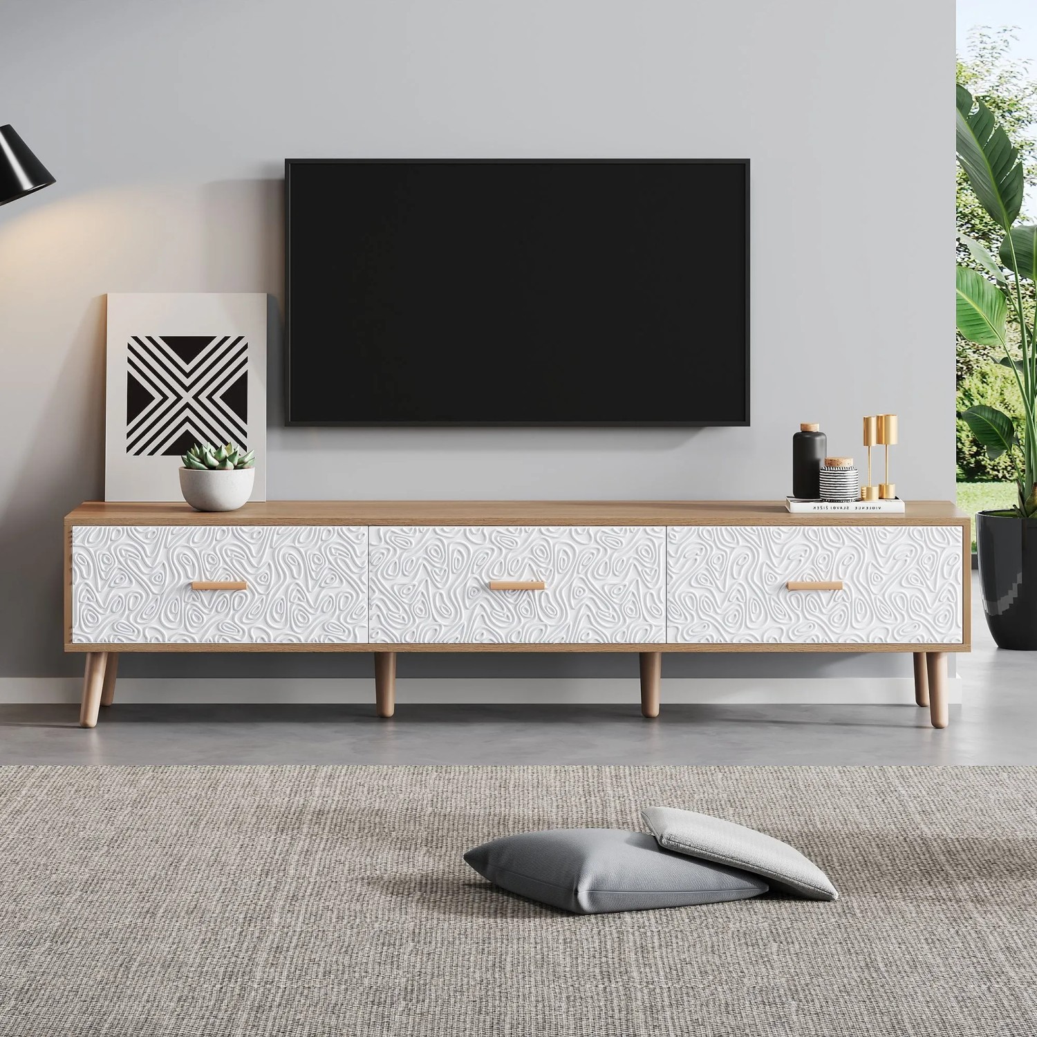 Merax TV Lowboard 150x35x39 cm Vintage Holzoptik Weiß