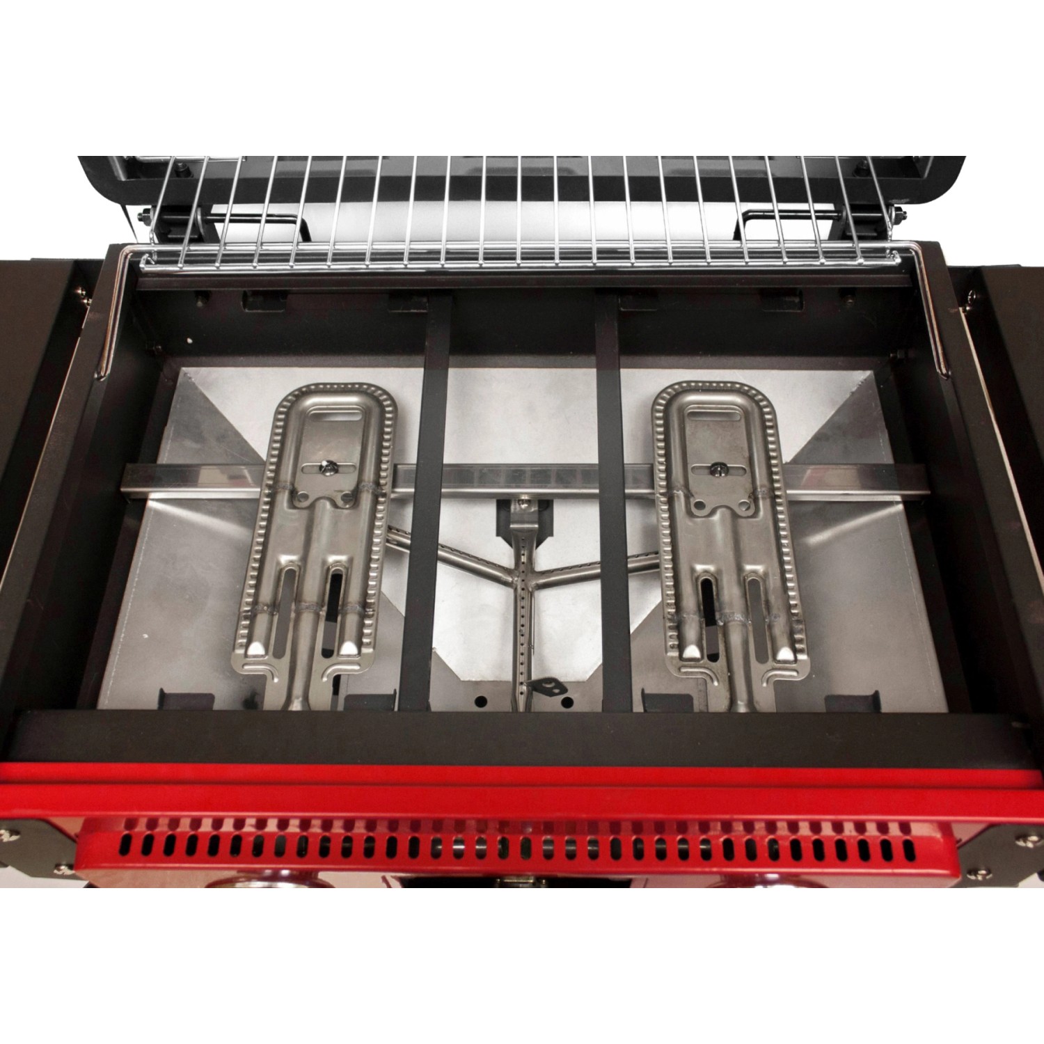 El Fuego Tischgasgrill Smoker Medison, rote Ausführung, Detailansicht der Brenner.