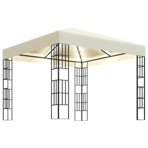 Cremeweißer vidaXL Pavillon 3x3 m mit LED-Lichterkette für Garten & Terrasse.
