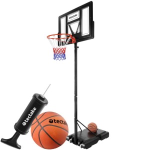 Freistehender Tectake Basketballkorb Dirk Outdoor mit Ball, Pumpe und Netz.