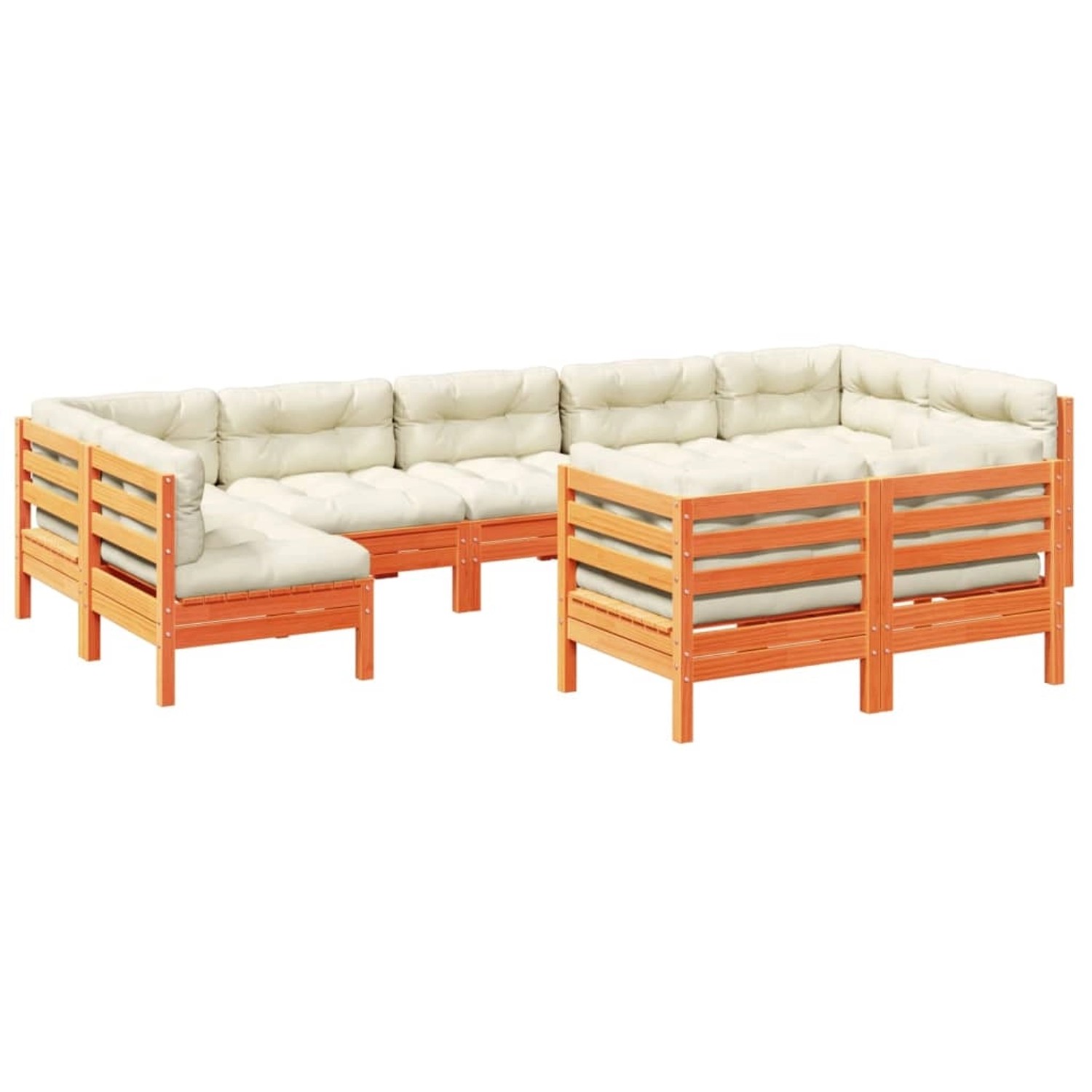 vidaXL 9-Tlg Garten-Sofagarnitur mit Kissen Wachsbraun Kiefernholz 3299633
