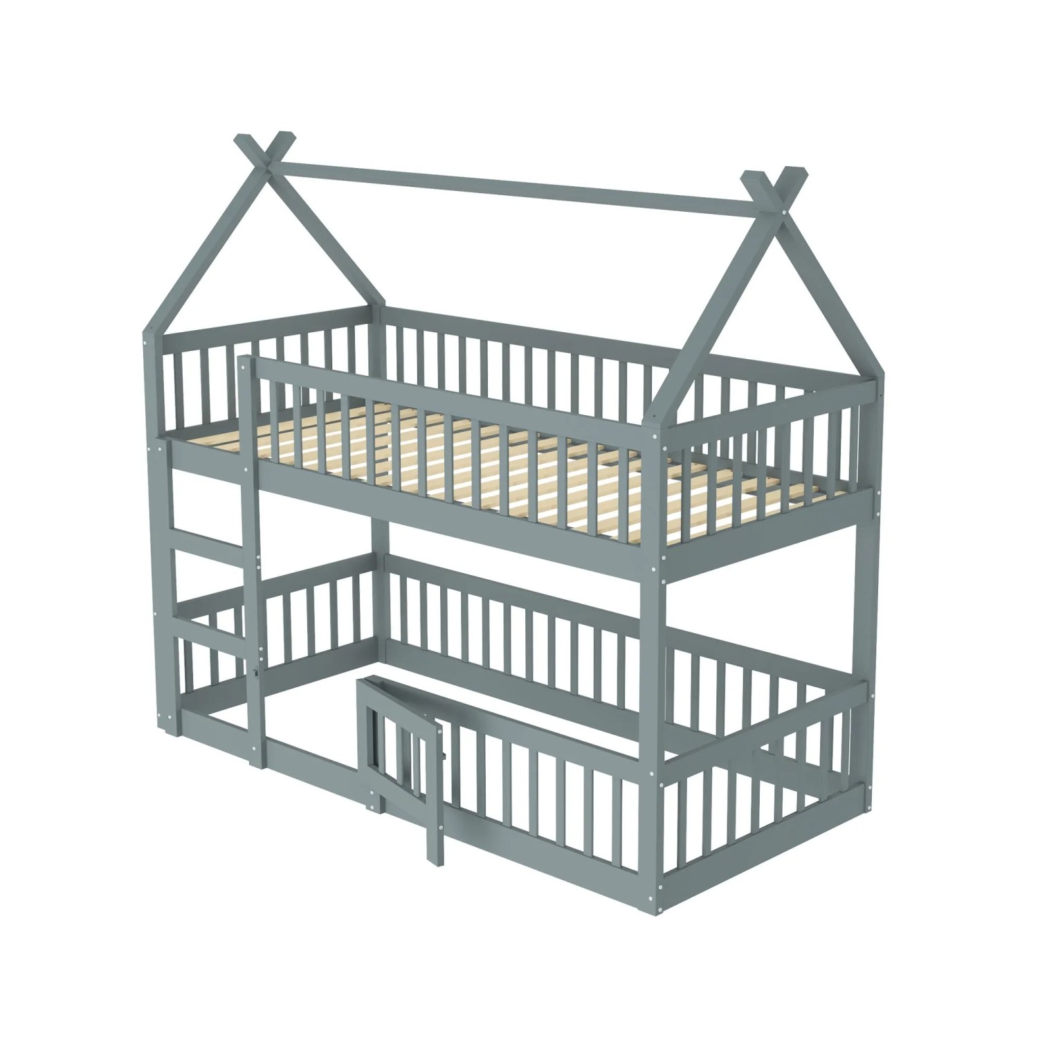 KOMHTOM Etagenbett  Kinderbett  90 x 200 Cm  Familienbett Mit Treppe  Loft-Stil  Massivholz + Metall + Sperrholz + Mdf  Grau