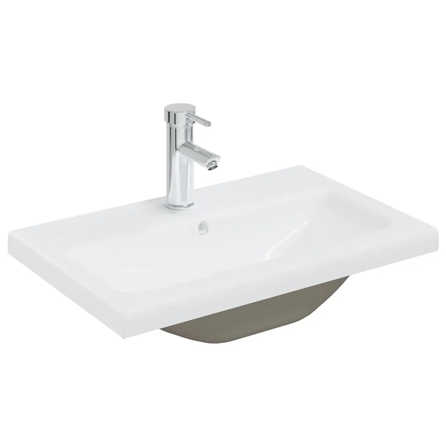 Weißes Einbaubecken mit Armatur, Teil des vidaXL Badmöbel-Sets. Keramikwaschbecken für Bad oder Waschraum.