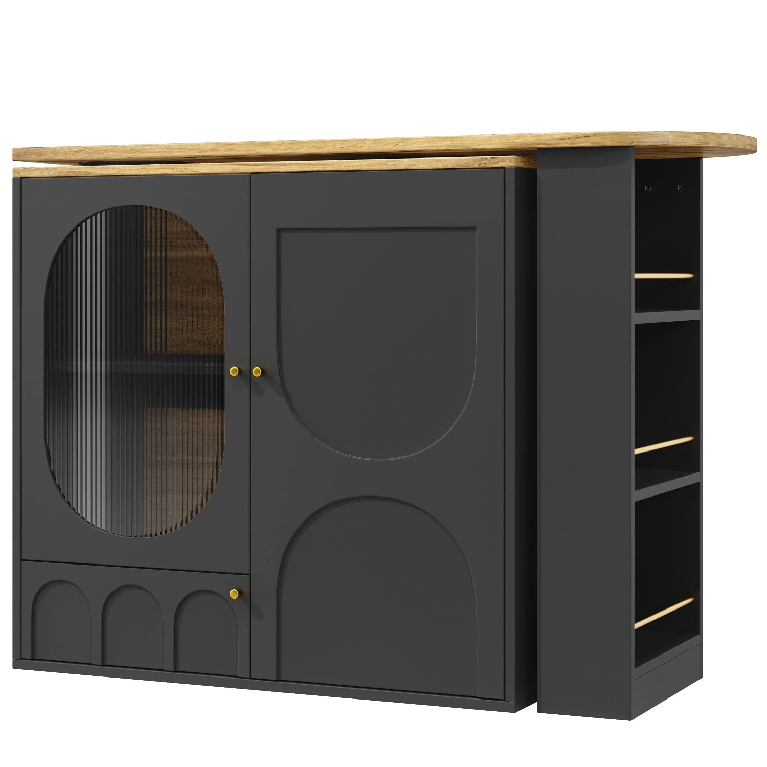 okwish Bartisch mit Drehfunktion Stauraum Küche 138x39x102cm Schwarz