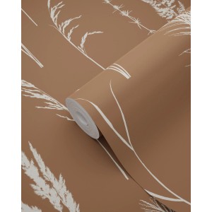ESTAhome Vliestapete mit Pampasgras-Motiv in Rostbraun, 50x900cm. Dekorative Tapete für Wohnräume.