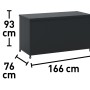 Auflagenbox Buntine 1.100 l aus Polyrattan in Schwarz mit Maßangaben.