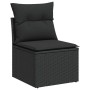 Schwarzes vidaXL Gartensofa aus Rattan mit Kissen, Teil einer modularen Gartenmöbel-Garnitur.