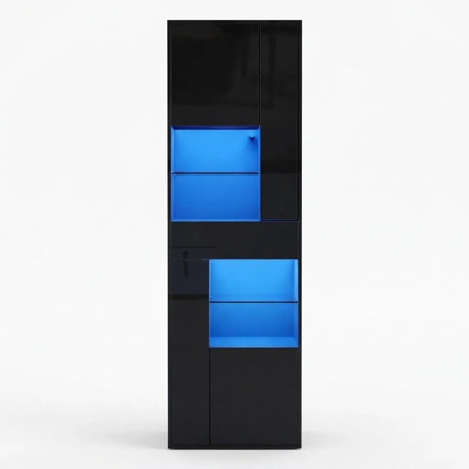 Merax Hochglanz Vitrine mit LED Schublade 4 Türen Schwarz 55x38x170 cm