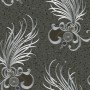Glööckler Vliestapete mit ornamentalem Federschmuck in Schwarz und Silber.