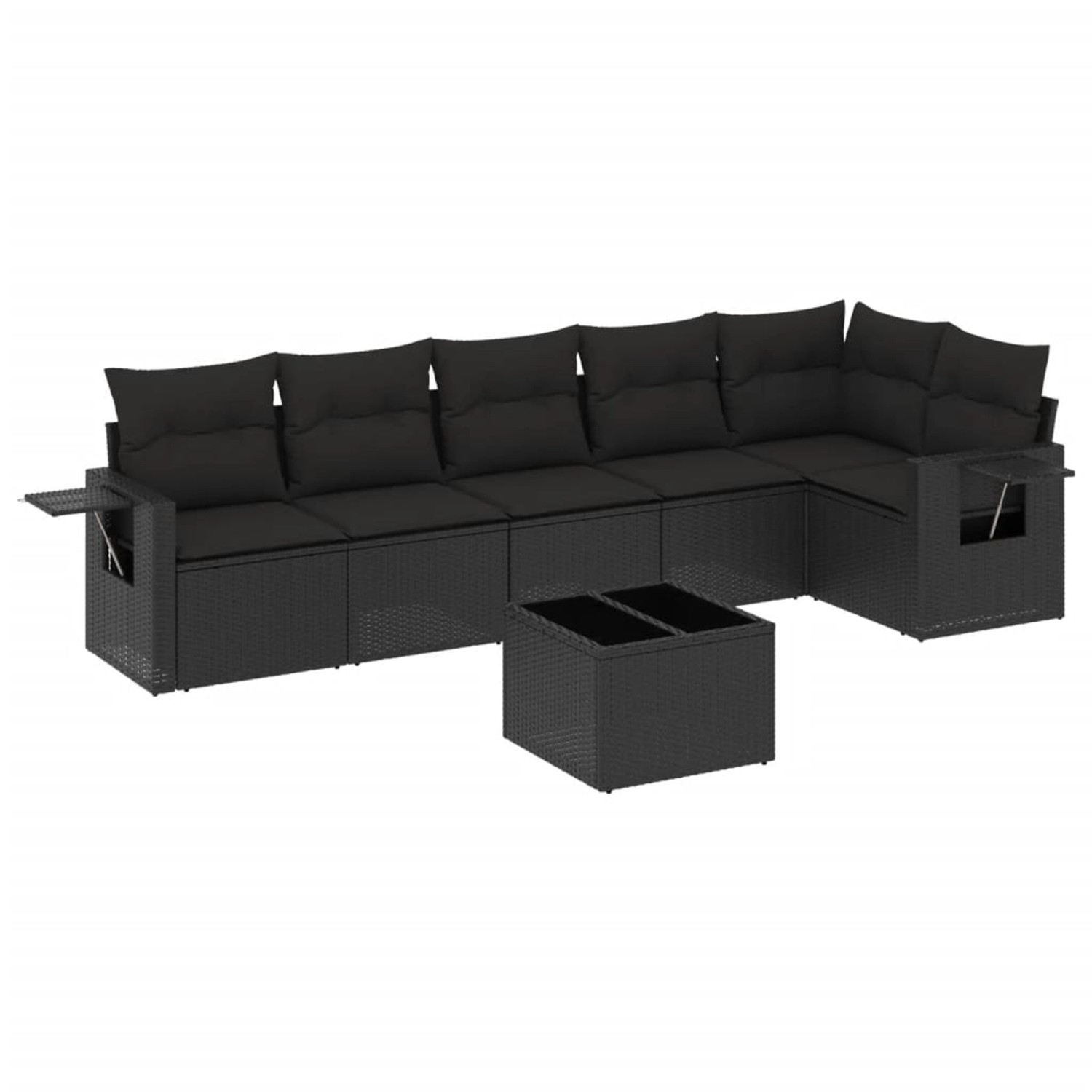 vidaXL 7-Tlg Garten-Sofagarnitur mit Kissen Schwarz Poly Rattan 3220194 günstig online kaufen