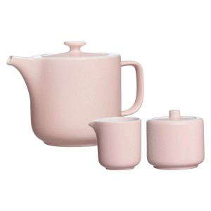 Ritzenhoff & Breker Jasper Teezubehör Set, 3-teilig, rosa: Teekanne, Milchkännchen und Zuckerdose aus Keramik.