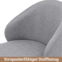 Detailaufnahme: Hellgrauer DELUKE Esszimmerstuhl ERIK mit Stoffbezug.