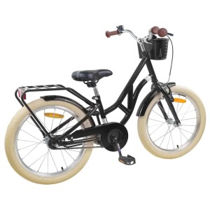 Schwarzes 24-Zoll-Kinderfahrrad von vidaXL für 8- bis 12-Jährige mit Gepäckträger und Korb.