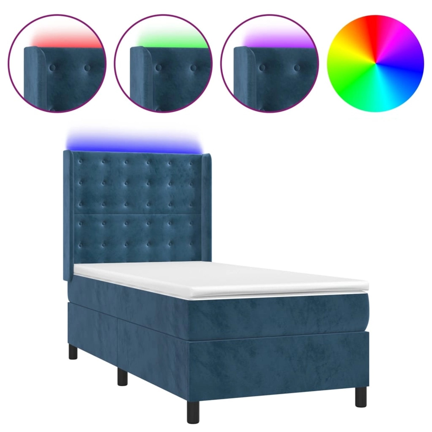 vidaXL Boxspringbett mit Matratze & LED Dunkelblau 90x190 cm Samt 3139779 günstig online kaufen
