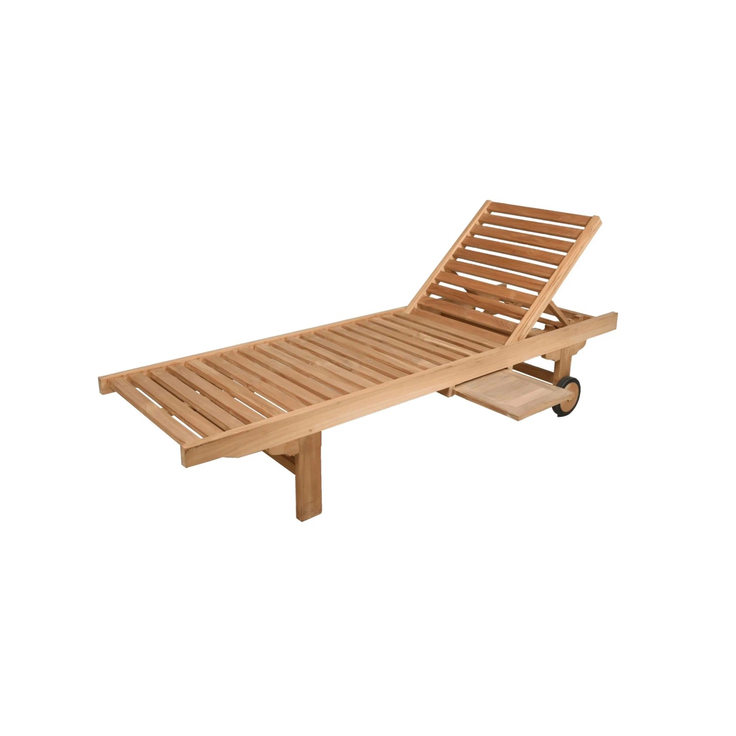 DELUKE Sonnenliege LEO Verstellbar mit Ablagebord Natur Teak Gartenliege mit Rollen Relaxliege Wetterfest