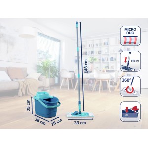 Leifheit Bodenwischer-Set Power Clean M mit Eimer und Auspresssieb für die Bodenreinigung.