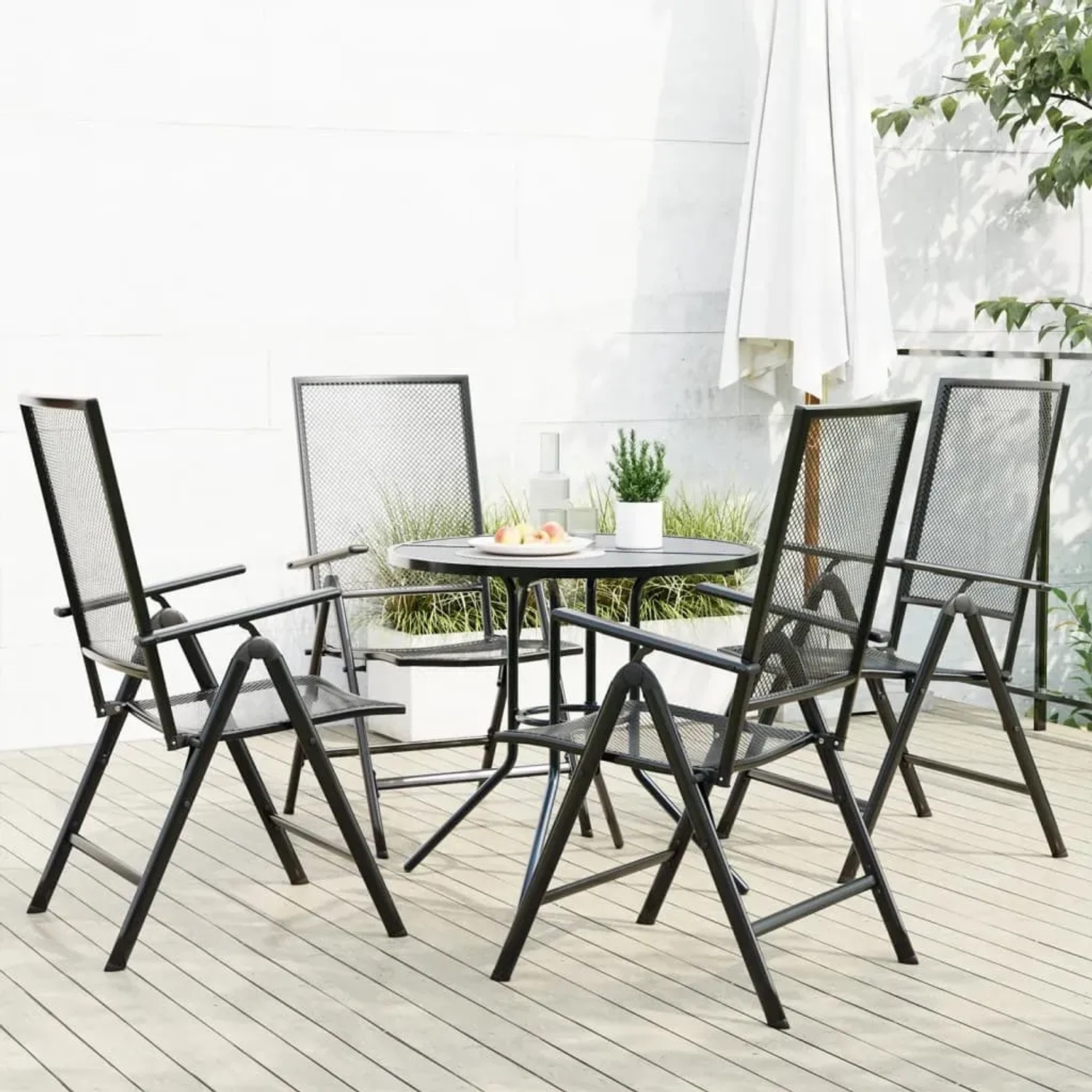 5-teiliges Gartenstuhl-Set vidaXL aus Stahl, verstellbar und pulverbeschichtet. Ideal für Terrasse und Garten.