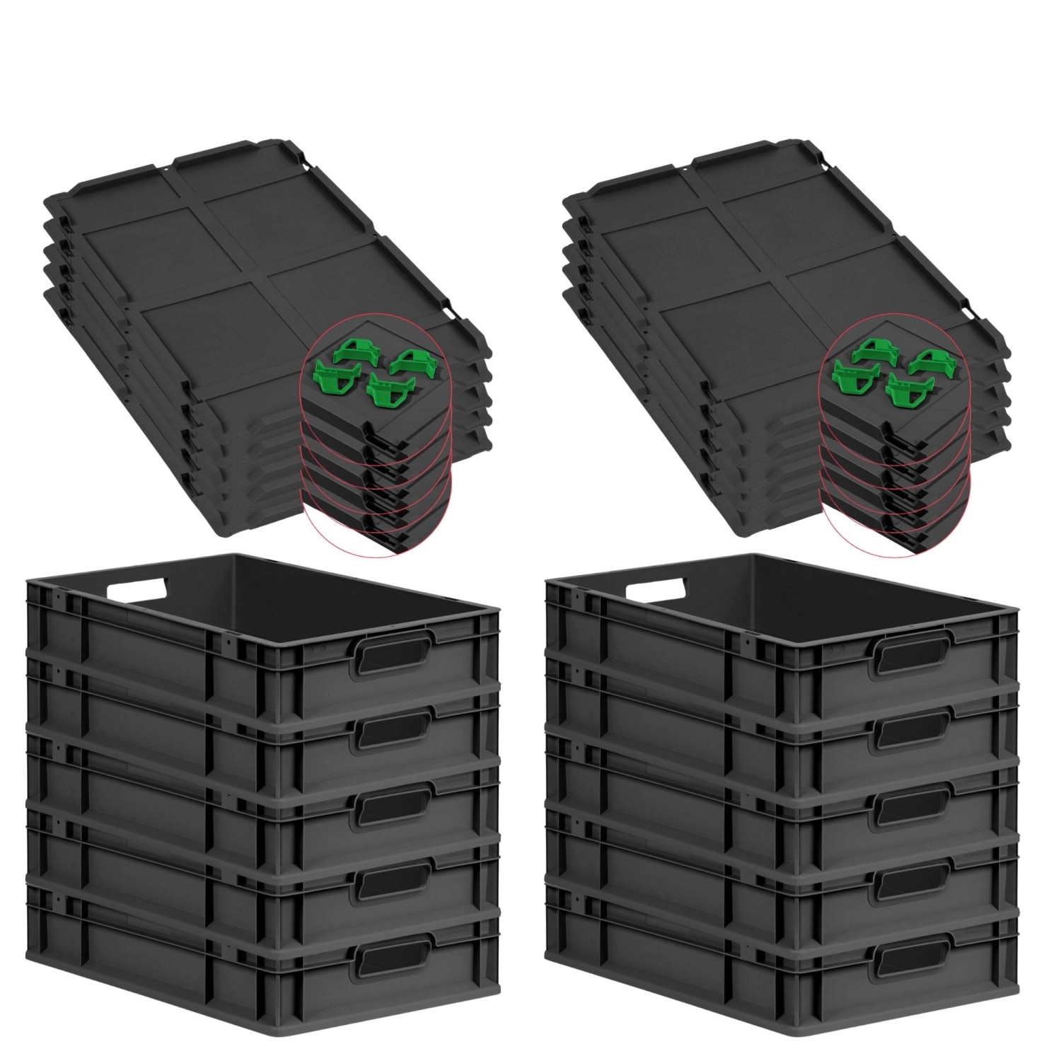 PROREGAL SparSet 10x Eurobox Nextgen Grip Mit Auflagedeckel Und Grünen Vers günstig online kaufen