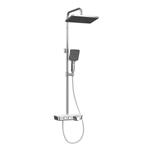 Emke Duschsystem mit Thermostat, Handbrause und Wasserfall-Auslauf in Chrom.