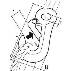 Skizze Conacord Abschlepphaken aus Stahl, 875 kg Tragkraft, Länge 90 mm, mit Bemaßung.
