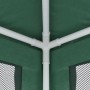 Detailaufnahme des grünen Partyzelts mit weißem Gestänge und Mesh-Seitenwand.