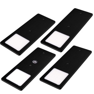 4er Set kalb LED Unterbauleuchten, schwarz, 5W, Touchdimmer, warmweiß, flach.