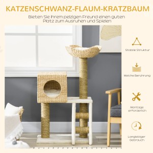 PawHut Kratzbaum mit Katzenhöhle und Sisal-Säulen, 100,5 cm hoch.