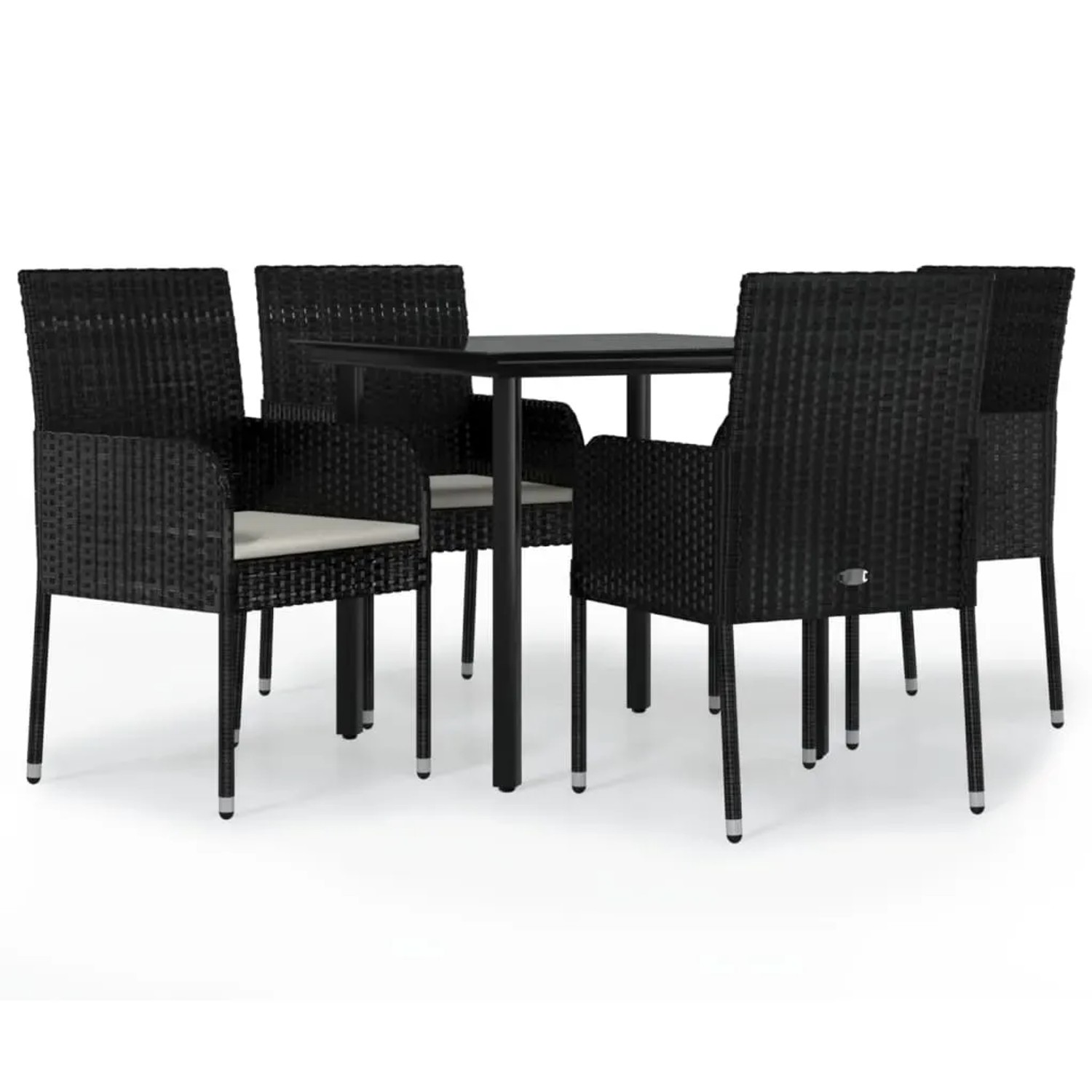 vidaXL 5-Tlg Garten-Essgruppe mit Kissen Schwarz Poly Rattan 3185156