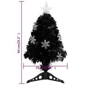 Schwarzer LED-Weihnachtsbaum mit Schneeflocken, 64 cm, Fiberoptik, mit Sternspitze.