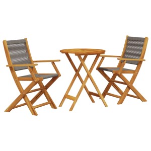 vidaXL Bistro-Set, 3-teilig, grau. Gartenmöbel aus Akazienholz mit Tisch und zwei Stühlen.