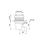 Technische Zeichnung: Delabie Rohfußboden-Ablauf 100x100 mm, höhenverstellbar, waagerechter Anschluss Ø50 mm.