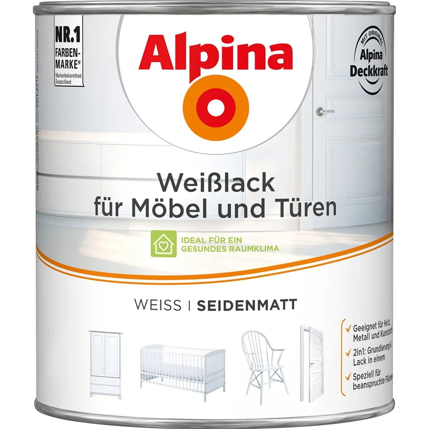 Alpina Weißlack für Möbel & Türen seidenmatt 2 Liter