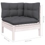 vidaXL Garten-Lounge-Eckteil, weißes Kiefernholz mit anthrazitfarbenen Kissen, Teil eines modularen Sets.