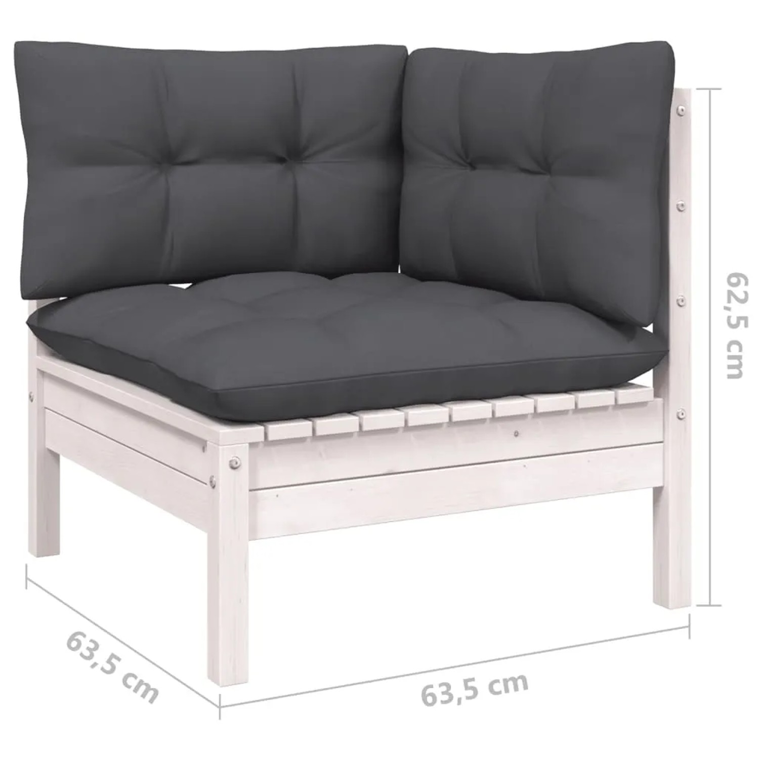 vidaXL Garten-Lounge-Eckteil, weißes Kiefernholz mit anthrazitfarbenen Kissen, Teil eines modularen Sets.
