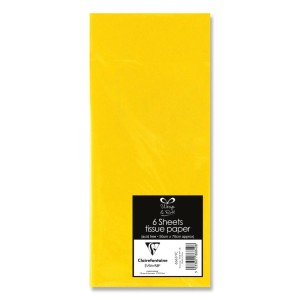 Stapel gelbes Clairefontaine Seidenpapier, 6 Bögen, 50x70cm, in Folie verpackt. Ideal für Basteln & Geschenke.