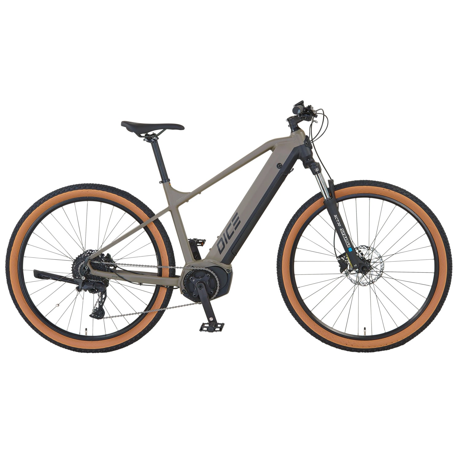 Prophete E-Bike MTB Dice 3.0, 29 Zoll, grau-schwarz matt. Hardtail mit Mittelmotor und integriertem Akku.
