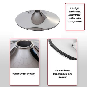 Glänzender MCW Fußteller Chrom Ø 45cm aus Metall mit schwarzem Gummibodenschutz für Barhocker.