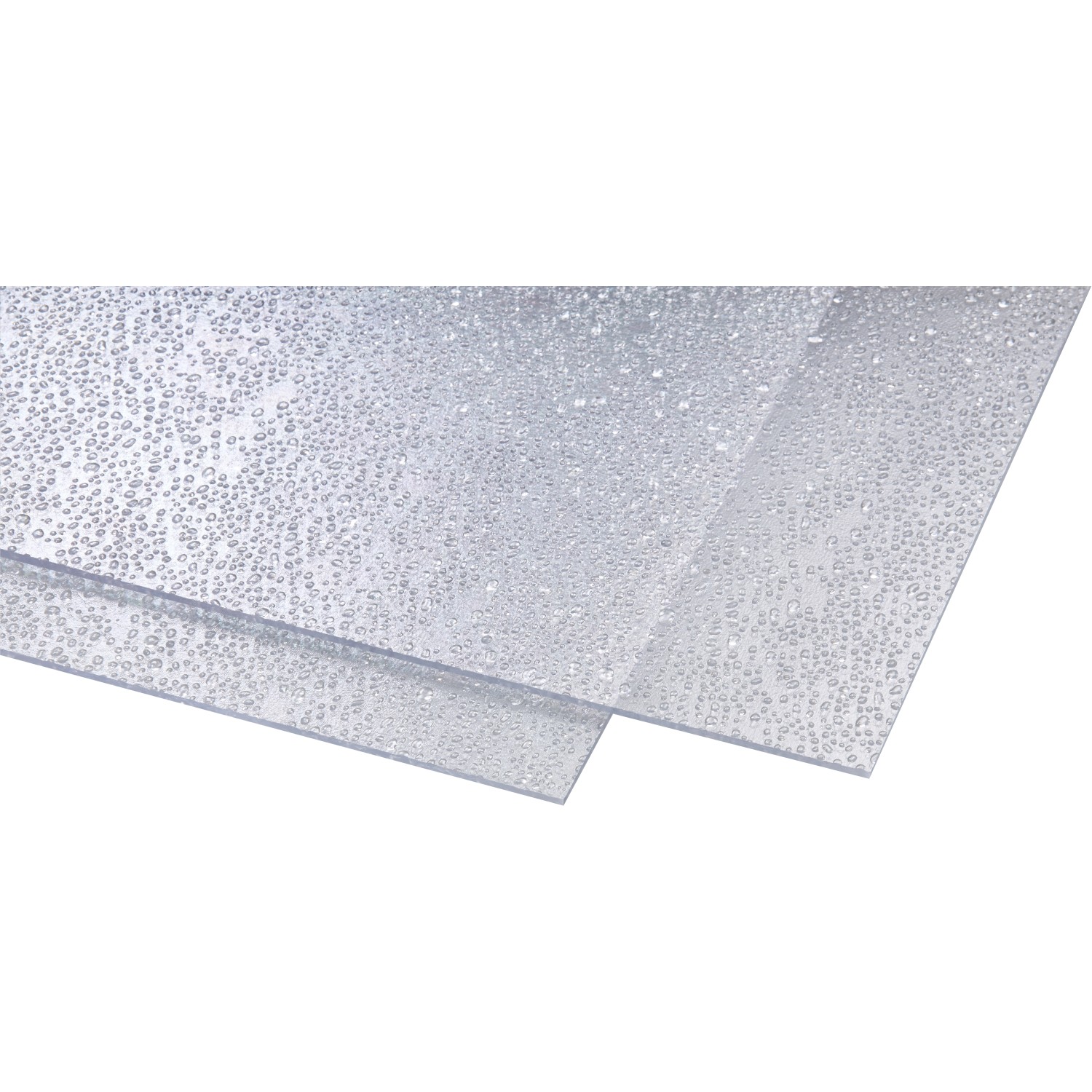 Transparente Polystyrol-Platte (5 mm) mit Tropfenstruktur, 1000x1000 mm, für Innenanwendungen.
