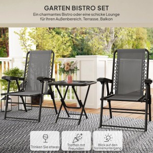 Dunkelgraues 3-teiliges Bistro Set Furnicato mit Klapptisch und Stühlen für Garten oder Balkon.