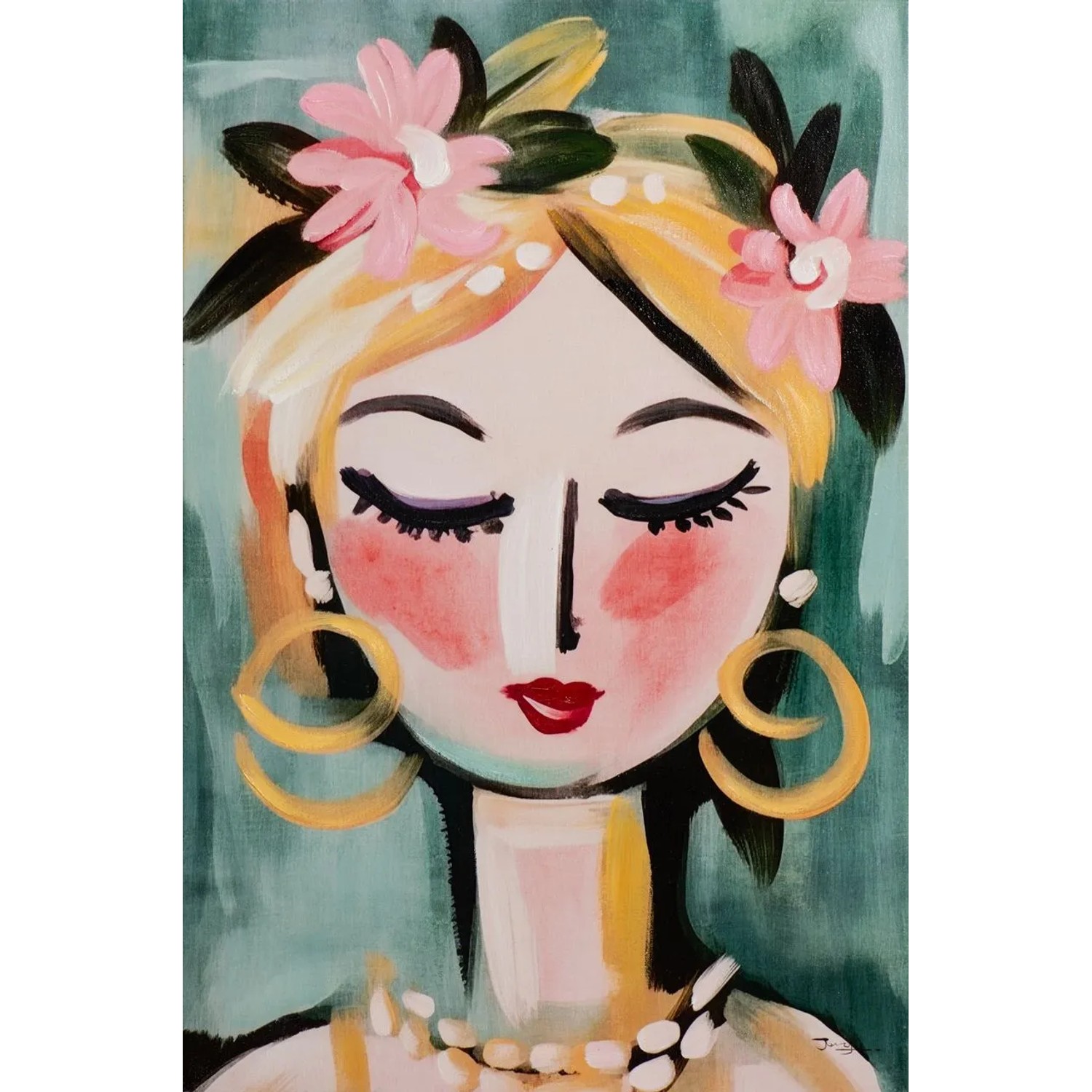 Art Universe Leinwandbild Naive Painting Green Girl 60 x 90 cm