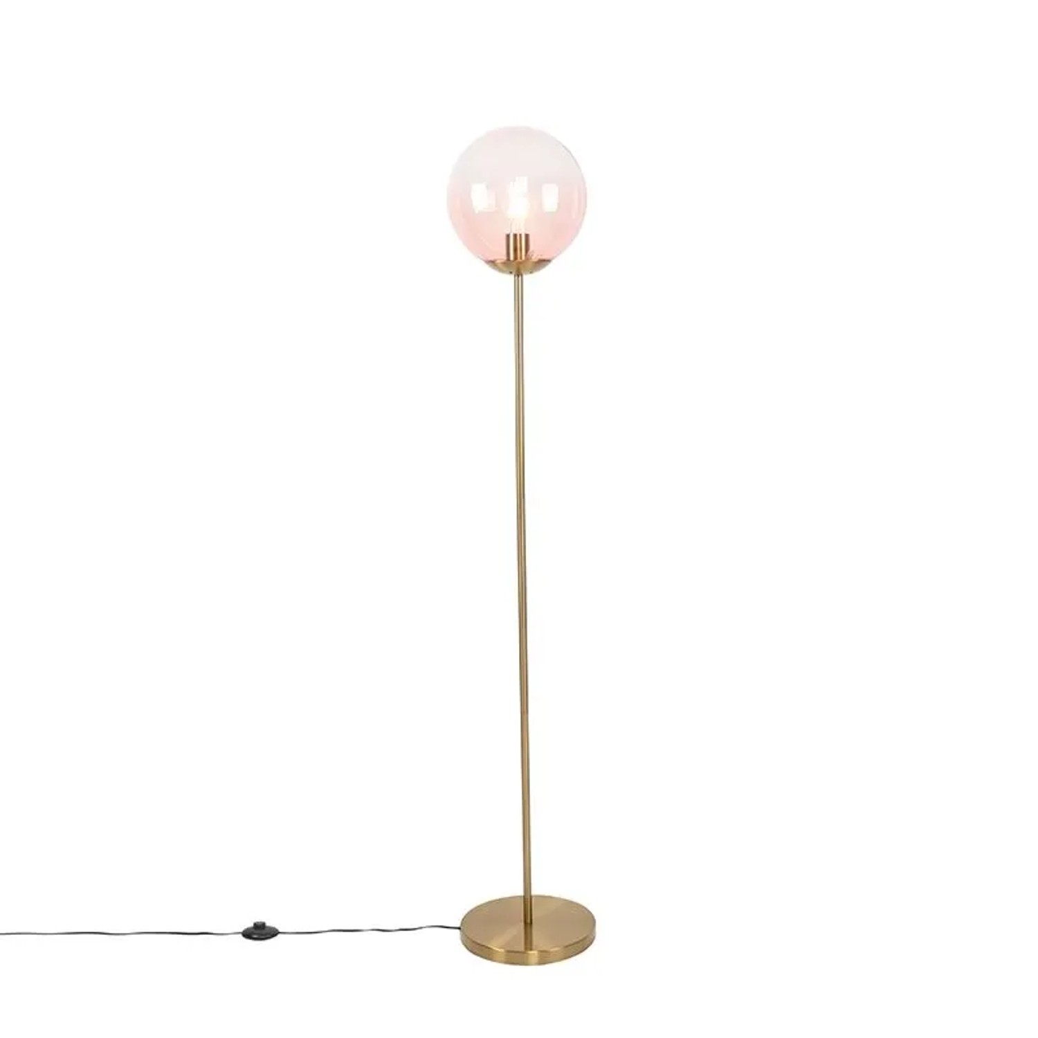 QAZQA Art Deco Stehlampe Messing mit Rosa Glas Pallon Mezzi