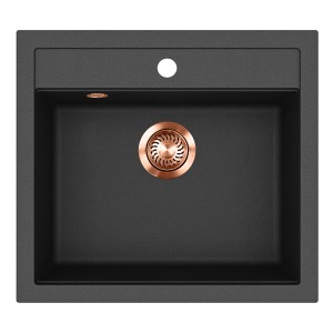 Helika Einbauspüle Quadro 56 cm x 51 cm Schwarz inkl. Kupferventil