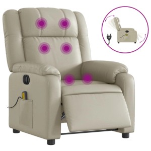 Elektrischer Massagesessel in Creme Kunstleder mit Vibrationsmassage und Liegefunktion.