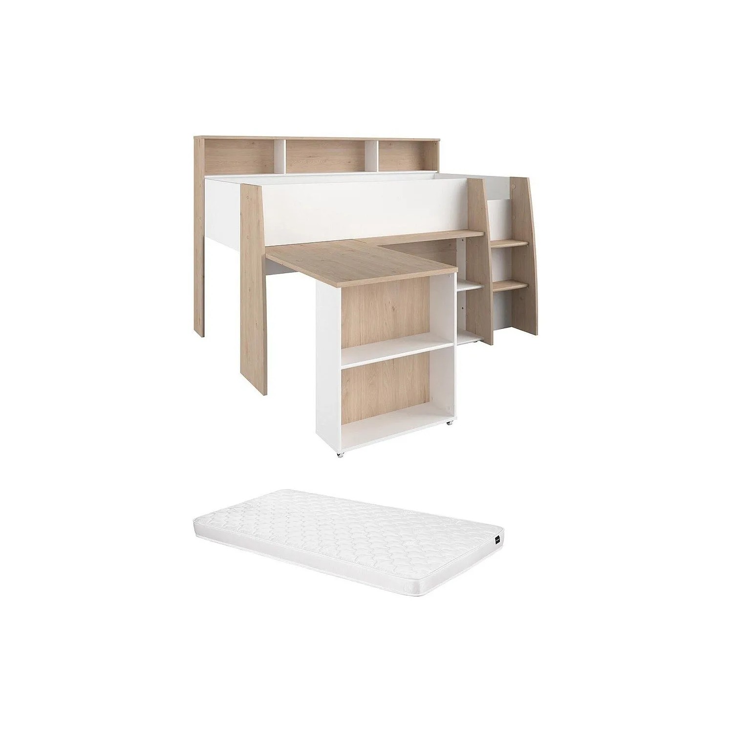 Vente-unique Bettkombination Apolino Naturfarben Hell  Weiß 208.4 cm